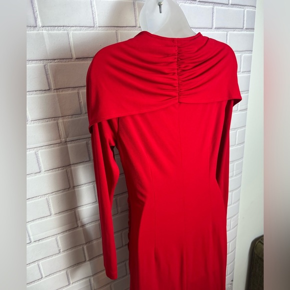 ELLEN TRACY Red Ruched Cowl Neck Long Sleeve Cocktail Gown/size S - Picture 9 of 10